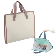 BDYP 아코디언 파일 12칸 손잡이형 A4 휴대용 서류백, 1개, 카라멜