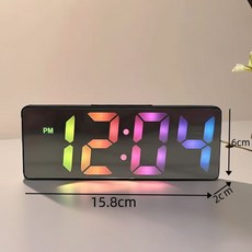 DFMEI 鬧鐘鏡面數字時鐘led夜光靜音桌面牀頭ins擺件學生智能電子鐘錶, 黑色彩屏鬧鐘 (可插電和電池):如圖
