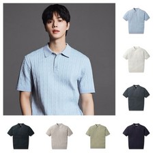 폴햄 남성용 카라넥 케이블 반팔 니트
