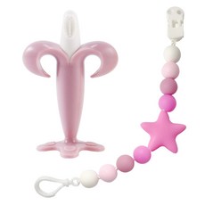 아가프라 바나나치발기 + 실리콘 노리개홀더 / 치아발육기 외출, 핑크