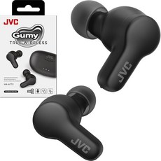 JVC Gumy 트루 와이어리스 이어버드 블루투스 5.3 충전 케이스 24시간 재생 IPX4 방수 XS/S/M/L 이어피스가 있는 편안하고 안전한 핏 통화 아이폰/, 블랙