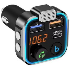 음악 스트리밍 어댑터 및 플레이어 무선 블루투스 FM 송신기 USB 드라이브 MP3 핸즈프리 통화 호환 아이폰 아이패드 삼성 갤럭시 실시간 차량 배터리 모니터링