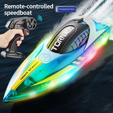 HJ819 TORNADO 遙控高速快艇 LED燈光兒童玩具船, 透明藍 英文 1套, 1個