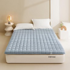 전면 면화 침대 매트리스 솜토퍼 9CM 소프트 매트리스 학생 기숙사 토퍼, 블루 체크 9cm