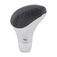 YSA 汽車用排檔頭，皮革包覆，舒適握感，提升車內質感, 1個, 黑∕銀, 黑∕銀