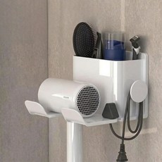 LACOAND 무타공 수납형 강력접착 벽걸이 드라이기 거치대, 1개, 퓨어화이트