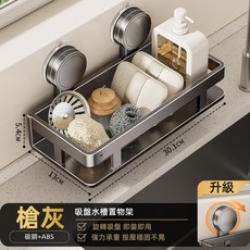 吸盤式瀝水籃 廚房收納架 水池海綿瀝水架, 【吸盤】碳鋼瀝水架-槍灰色, 1個