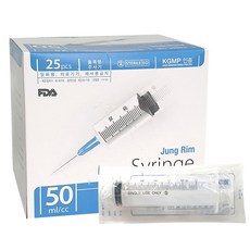 정림의료기산업 멸균 일회용 주사기 50ml 18G 38mm 25개입 의료용, 1박스