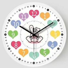 兒童認知時鐘玩具 早教學習彩色掛鐘 實體店發票, 1個, 10英寸-愛心小兔兔