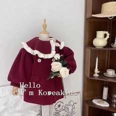 Koreakids 女童針織大衣 花邊領燈籠袖冬季外套