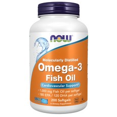 NOW Foods Omega-3魚油軟膠囊 1000mg, 200顆, 1罐