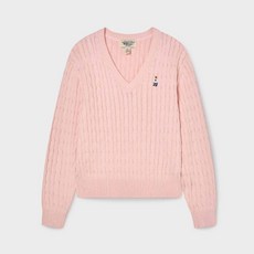 [후아유] 여성 스티브 브이넥 면 케이블 티셔츠(꽈배기 니트) / WHKAG1114F