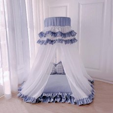 반려동물 캐노피 하우스 풀세트, 40x50 (5kg 이내), M. 베이비 블루 그리드 텐트