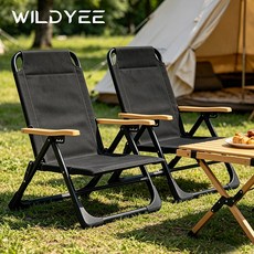 WILDYEE 캠핑 폴딩 체어 5단계 각도 조절 가능한 팔걸이 의자, 1개, 블랙