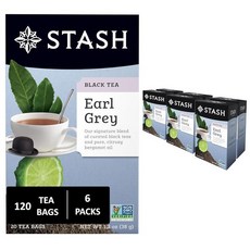 Stash Tea 더블 베르가못 얼 그레이 홍차 카페인 프리 프로젝트 프리미엄 티 인공 성분 없음 18개6팩 총 108개 140979