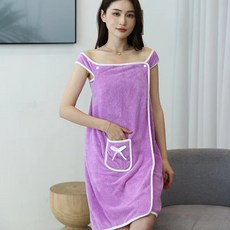 산호모 여성 순면 샤워 가운 목욕 타월, 연보라, 1개