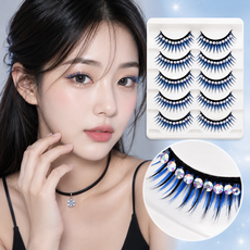큐빅 포인트 속눈썹 10개입 파티 아이돌 코스프레 컬러 인조속눈썹, 1개, 블루