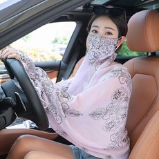 여성 자외선차단 운전용 베일 바람막이 마스크 세트 라이딩, 핑크 앤 퍼플 블루 앤 화이트 포슬린, 1개, 1개입