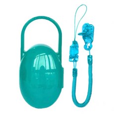 香草奶嘴 奶嘴收納盒 攜帶式防塵奶嘴盒 奶嘴鍊 安撫奶嘴收納盒, 1個, 綠色組合-奶嘴盒+奶嘴鏈, 綠色