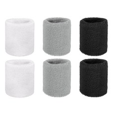 YELARXI 손목 밴드 스웨트밴드 스웨트 스포츠용 7.6x6.4cm(3x2.5인치) 및 6팩 핑크 핏 (테니스/농구/축구/달리기/운동/청소년용), 블랙/화이트/라이트 그레이