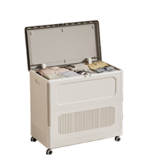 玩具收納箱, 1個, 180L-翻蓋衣服收納箱--奶白灰