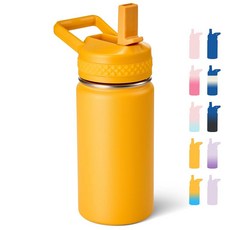 ECLATIS Fijinhom 355ml12온스 아동용 물병 빨대가 달린 유아용 학교용 남아 및 여아용 병 304 스테인리스 스틸 진공 단열 BPA 프리 누출 방지 오렌, 주황색