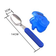 LOSAN 寶寶學習湯匙，可愛造型，食品級材質，附收納盒, 藍, 1個
