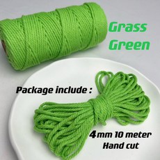 100% 천연 마크라메 코드 DIY 공예품 식물 행거 홈 데코 4mm 11 야드 컬러 코튼 로프 공예, 4mm 10meters, Grass Green, 1개