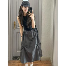 여름 여성용 회색 작업 스커트 하이웨이스트 a 워드 우산 치마 슬림핏 작은 사람 미국 복고풍 반바지 치마