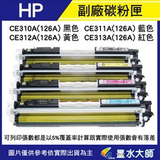 HP 環保副廠相容碳粉匣CE310A CE311A CE312A 126A 彩色碳粉匣 CP1025nw M175 雷射印表機, 1個, 126A紅色, 紅色