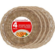 집에 10인치 대나무 위커 접시 홀더 12개 헤비 듀티 재사용 내추럴, 12, Natural Bamboo