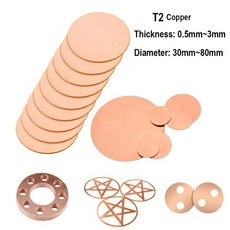 1/2pc T2 구리 디스크 직경 30mm 50mm 60mm 80mm 순수 원형 플레이트 시트 두께 0.5mm 0.8mm 1mm 1.5mm 2mm 3mm, 0.8x80mm 2pcs