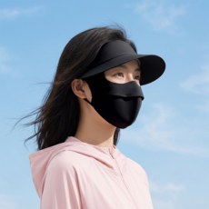 하루꿈 일체형 자외선차단 모자 얼굴가리개 자전거 캠핑 등산용 가벼운 통기성 여름 햇빛 차단 모자, 1개, 블랙