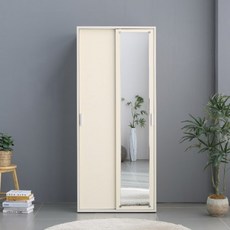 가구산책 슬라이딩 옷장 선반형 800 (거울포함) C5621, 바닐라