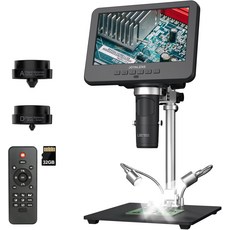 Joyalens JL246MS 3 렌즈 7인치 LCD HDMI 디지털 현미경 2000X 프로 메탈 스탠드 납땜 2160P 비디오 24MP 코인 전체 보기 생물학적 슬라이드 PC, JL246MS: 7 inch