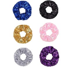 [ 1275783 ] 선파니 6가지 색상 여아용 스팽글 헤어 스크런치 반짝이는 글리터 탄성 고무 밴드 스크런치 보블 로프 여성용 포니테일 액세서리