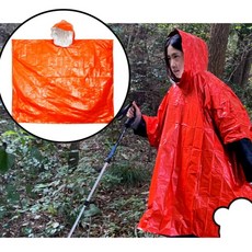 오렌지 후드 은박담요 휴대용 우비 비옷 등산용 은박지 담요 생존 비상용 블랭킷, 단품