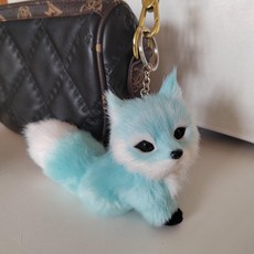 가방인형 키링 미니 회색 여우 파우치 지갑 열쇠고리 키홀더 차량용 펜던트 장난감, 1개, 블루