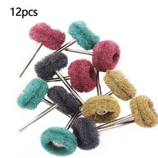 纖維輪打磨頭 拋光刷組 - 蜜蠟琥珀金屬清潔拋光除銹帶柄刷, 1個, 12支裝纖維輪（紅黃綠黑各3個）