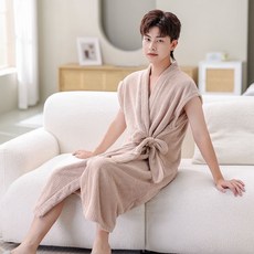 커플 목욕 타월 남녀 가정용 순면보다 수분 흡수털이 빠지지 않는 어른 웨어러블 샤워 스카프 가운, 카멜[남성], 묵인하다, 1개