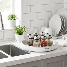 ECOCO 최고급형 360도 다용도 회전 양념통 트레이 대형, 1개, 고급형 화이트
