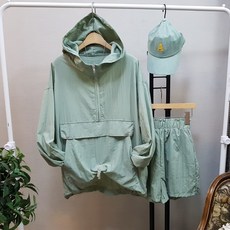 Imagination & Beyond 女款連帽拉鍊風衣外套+短褲套裝