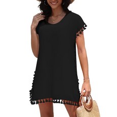 AI'MAGE 여성 수영복 커버업 여름 셔츠 드레스 캐주얼 반팔 버튼 다운 비치 셔츠 포켓 S-XXL, Black, XX-Large