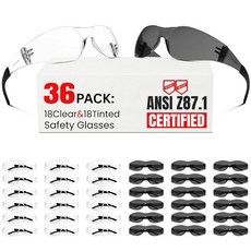 호키와일드 안전 안경 남성 여성 12팩 스크래치 및 충격 저항 렌즈가 장착된 Z87 안경 건설 실험실 잔디 작업장용 Ansi Z87.1 인증을 받은 투명, 18pcsgray+18pcsclear, 1