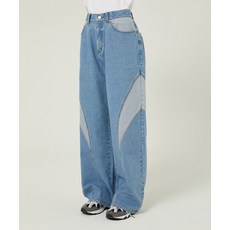 [와이케이] 커브드 절개 리버스 데님 팬츠 라이트블루