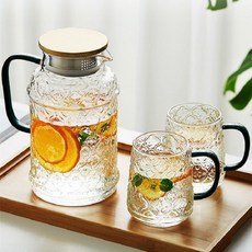 不鏽鋼蓋子冷扎壺家用果汁透明涼水壺海棠花冷水壺冷泡冷萃水果茶, 1個, 海棠水杯:如圖, 1L