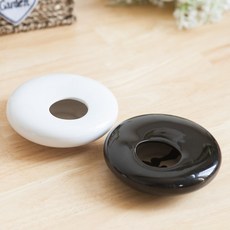 도자기 원형 화병 수반 납작구멍 12x3cm 2컬러 조화 꽃병 인테리어 장식 소품 원예 용품 꽃꽂이 가드닝, 화이트o