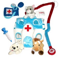 헝겊교구 동물병원놀이 소꼽놀이 교육용 장난감, 1개