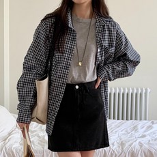 [SML사이즈]여성 루즈핏 박시핏 시어서커 잔체크 셔츠 여자 체크남방 빅사이즈 하객룩 아우터