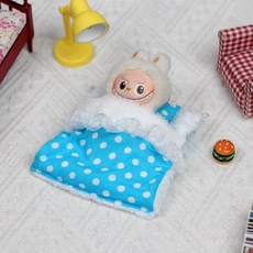 팝마트 라부부 4세대 10cm 내마음속 비밀번호 시리즈 미니 버전 인형 침구세트 10cm 미니인형 이불 침낭 베개, 10 cm4세대 부부 아기복(아기 제외), 미니 블루 땡땡이 이불+베개 세트